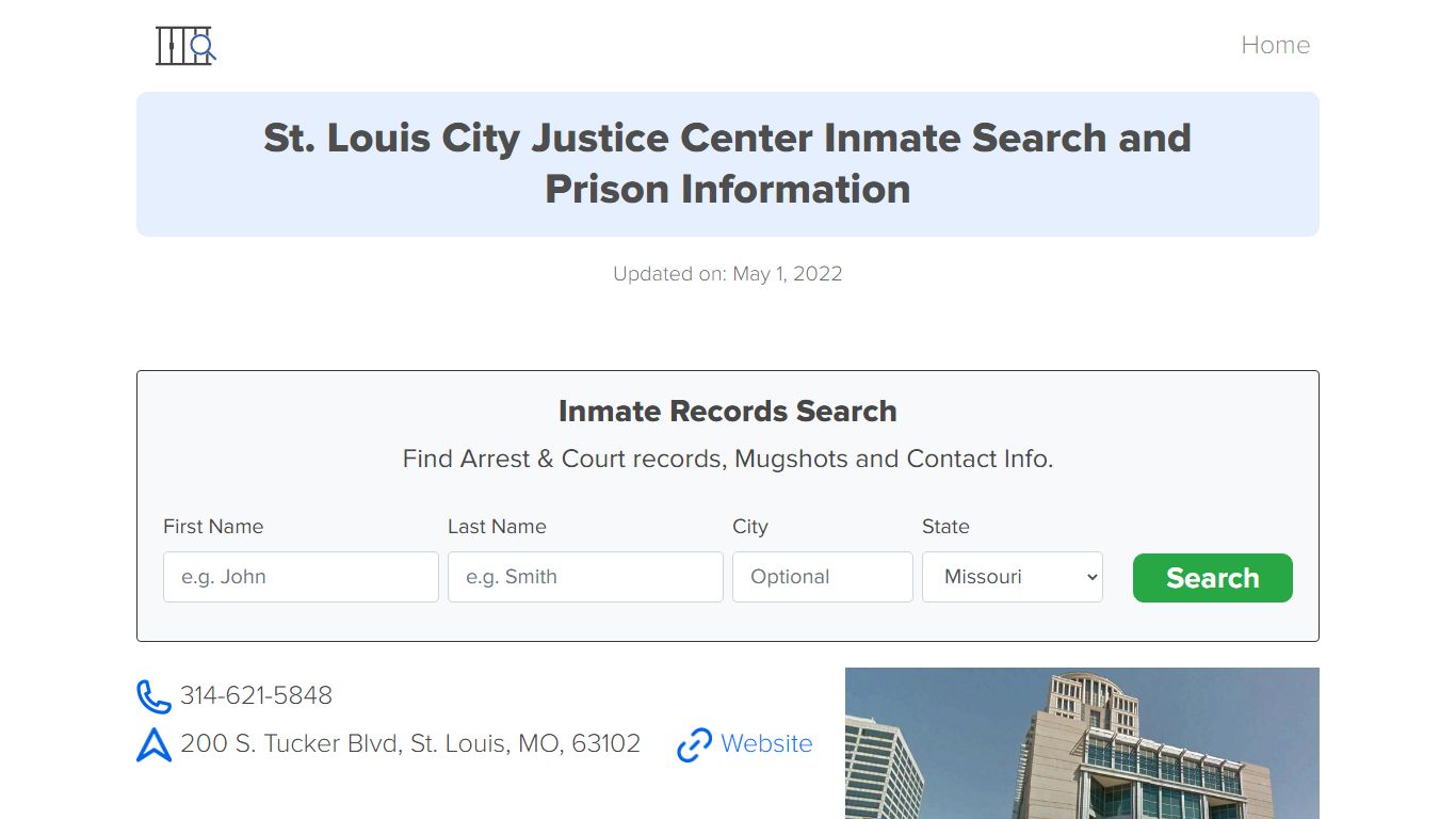 St. Louis City Justice Center Inmate Search, Visitation ...