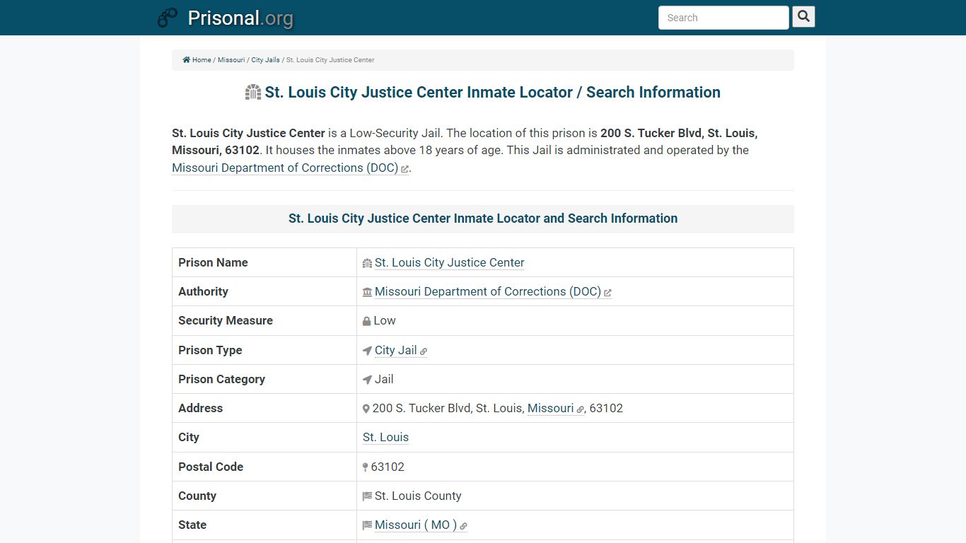 St. Louis City Justice Center-Inmate Locator/Search Info ...